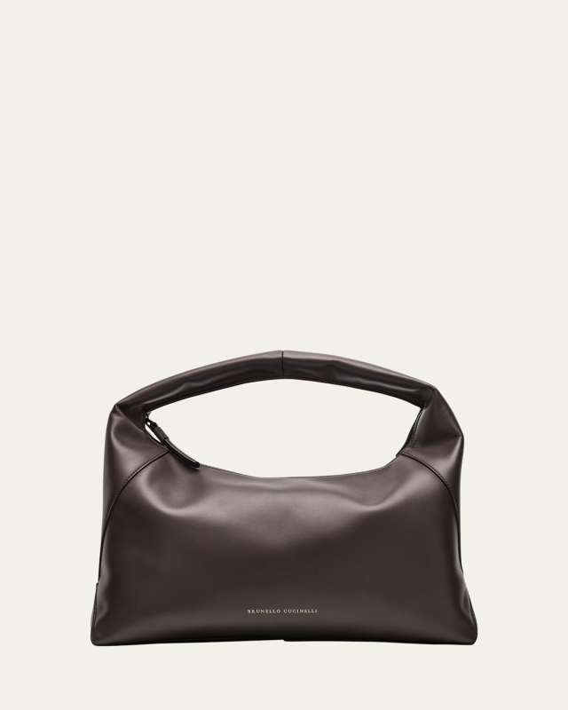 Zip Calf Leather Hobo Bag